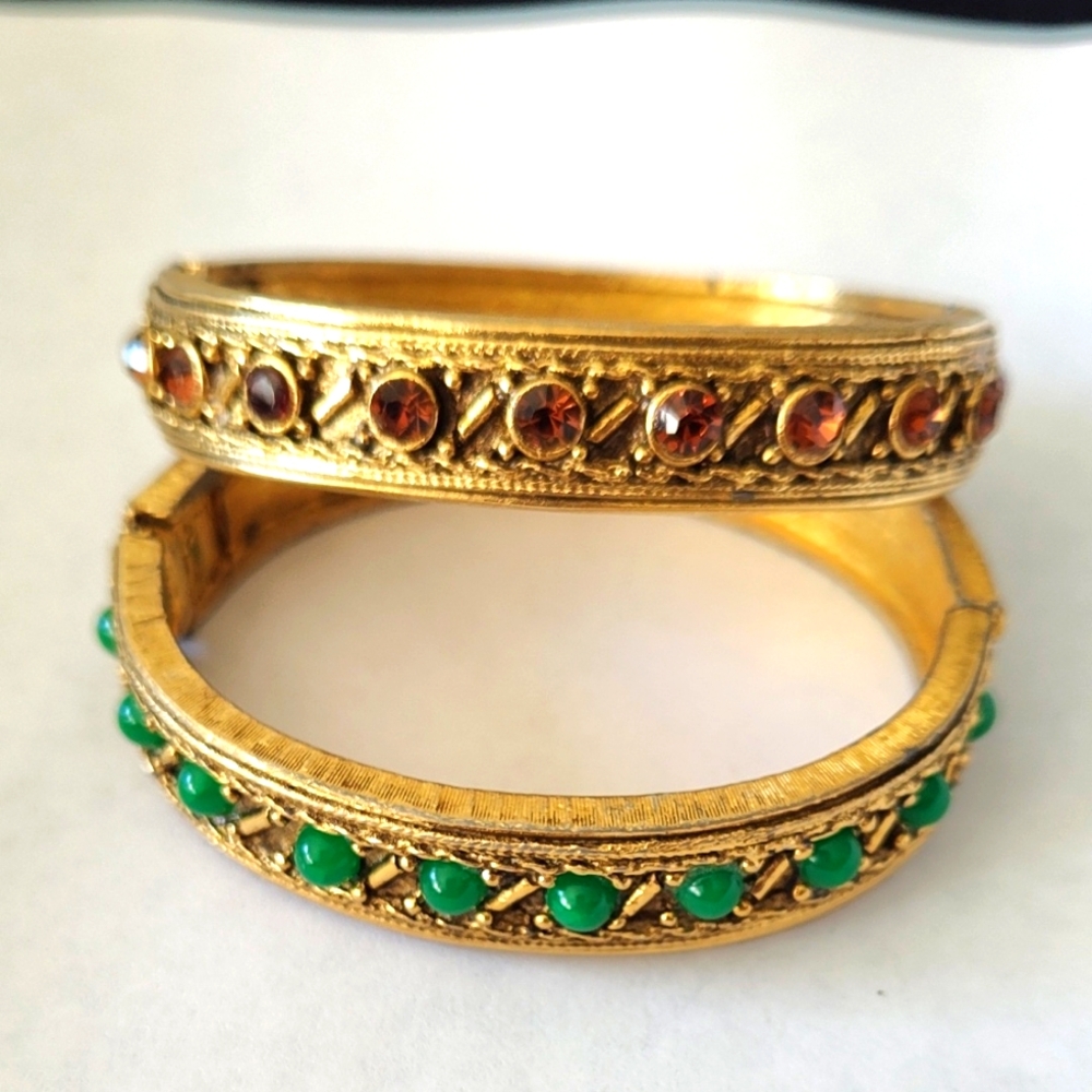 Gold Faux Stone & Crystal Costume Bangles